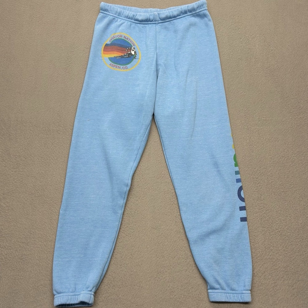 Aviator Nation Logo Sweatpants Blue Womens Size‎ XS Aspen CO Made In USA - Picture 2 of 15